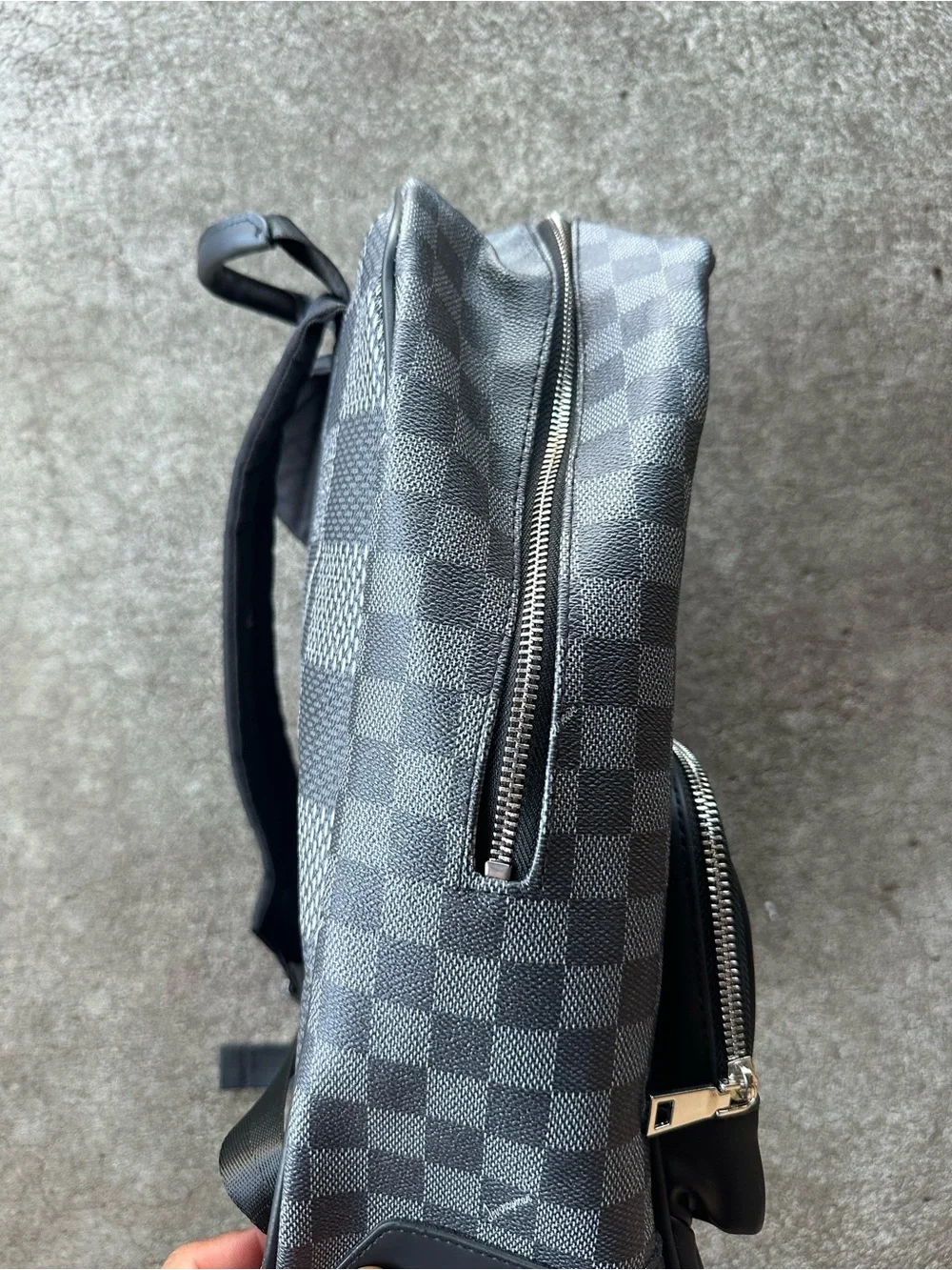 Journeyman Black Logo Checkered Print Leatherette Backpack